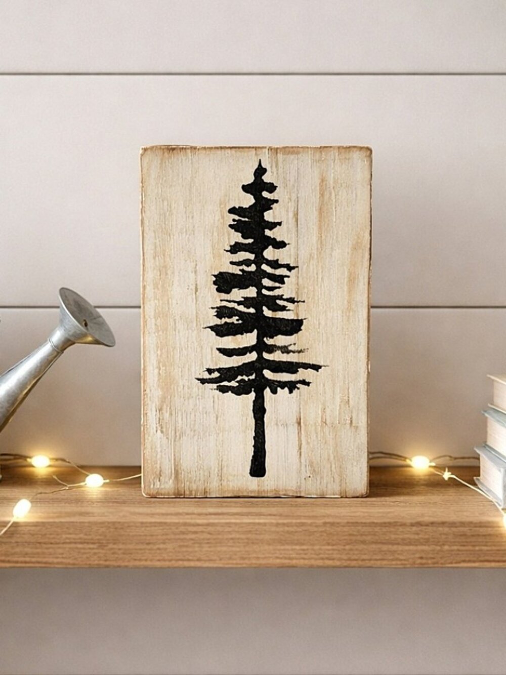 Rustic Pine Tree Wood Block Decor | Handmade Farmhouse Shelf Sitter